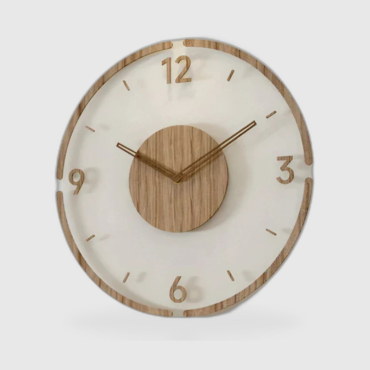 Stijlvolle Moderne Wandklok 30cm – Acryl & Hout, Geruisloos Uurwerk
