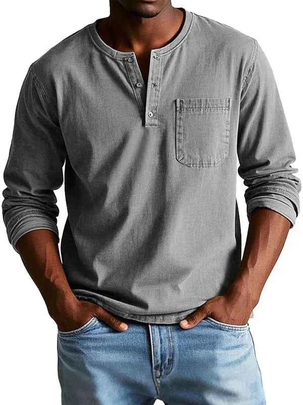 : Heren Henley shirt - Casual, lange mouw, comfortabel in Grijs van Pantinoshop