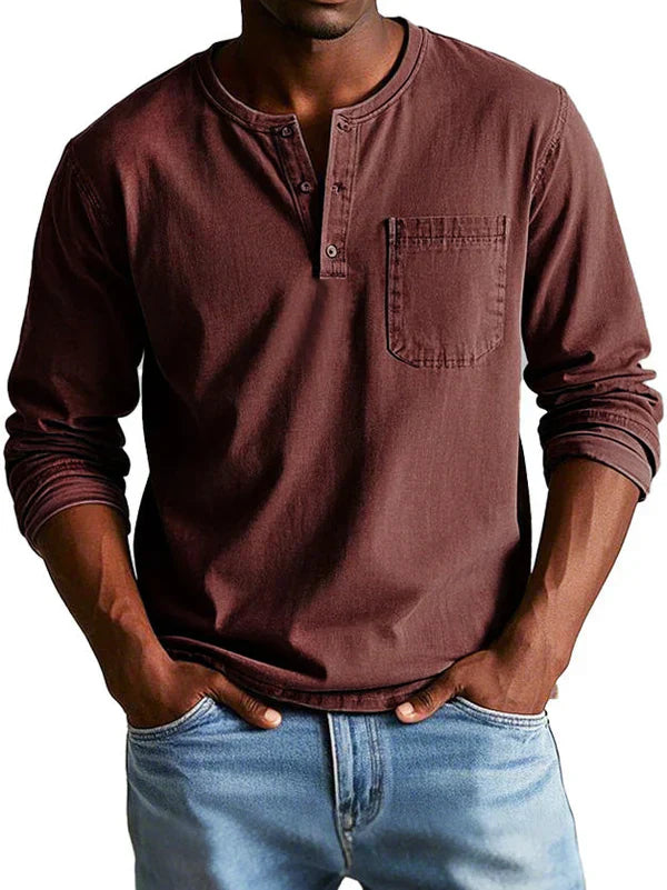 : Heren Henley shirt - Casual, lange mouw, comfortabel in Rood van Pantinoshop