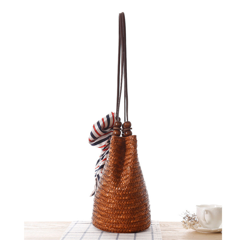 bags : Schoudertas van Stro - Bruin in van Pantino