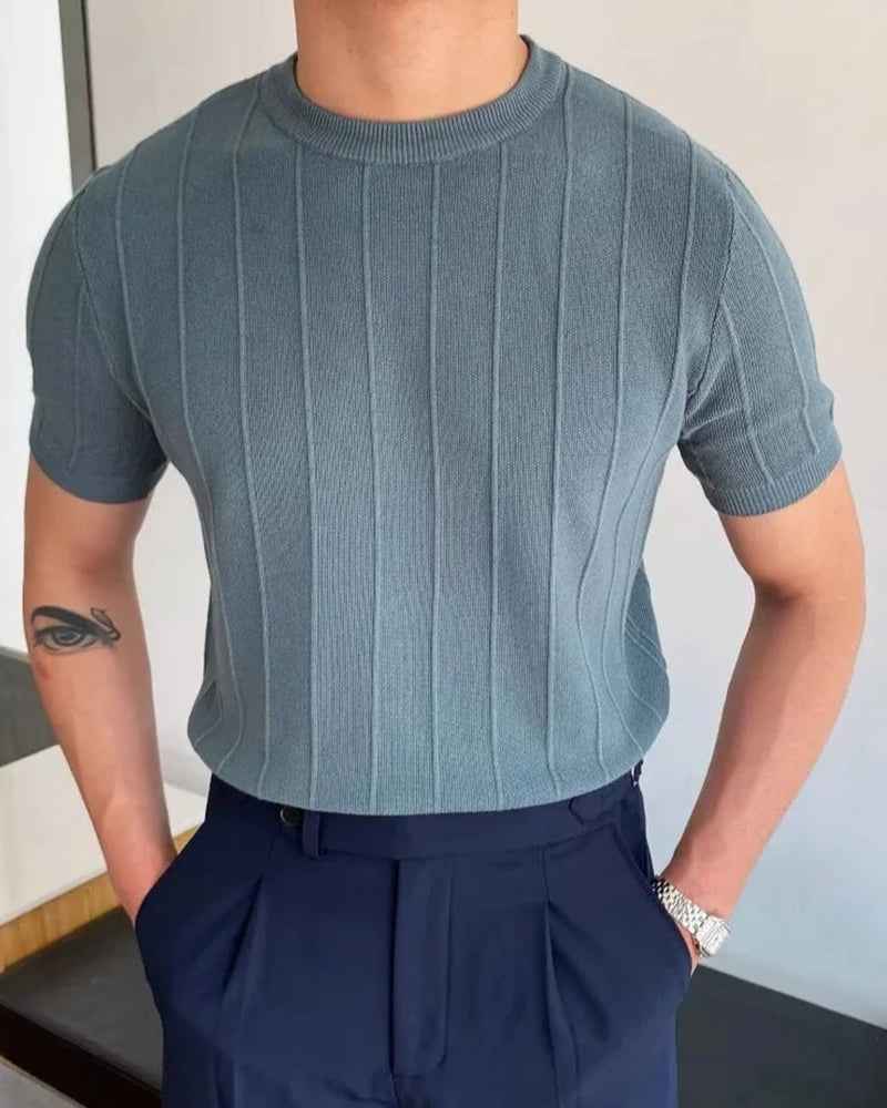 T-shirts : Heren T-shirt Gestreept linnen-katoen voor fris draagcomfort in Blauw van Pantinoshop