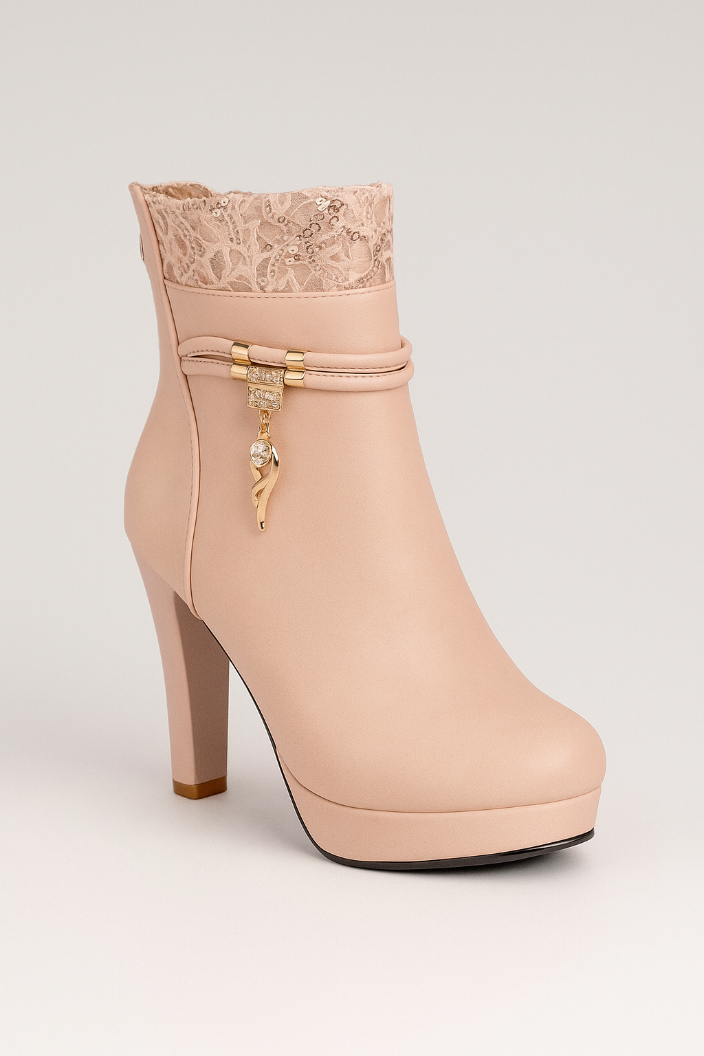Enkellaarsjes met Hoge Hak en Details met Veters en Bedel Dames