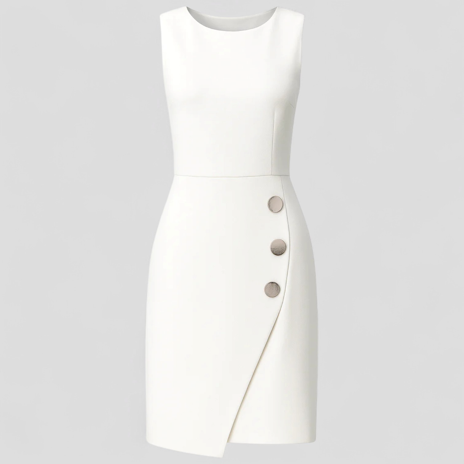 Mouwloze Jurk met Asymmetrische Decoratieve Knopen Dames