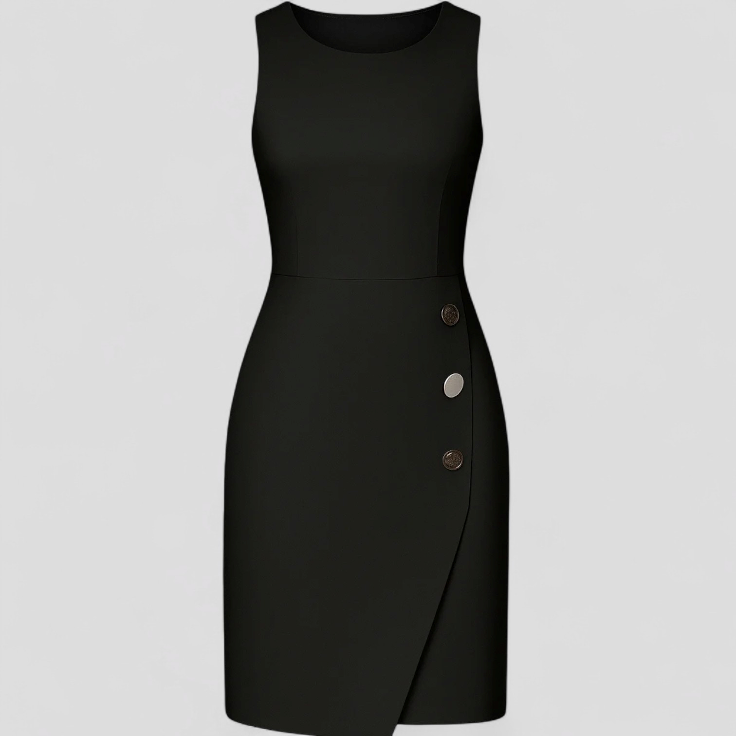 Mouwloze Jurk met Asymmetrische Decoratieve Knopen Dames