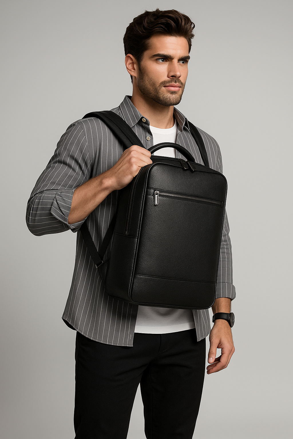 bags : Lederen Rugzak met USB Leer - Zwart-a in van Pantino