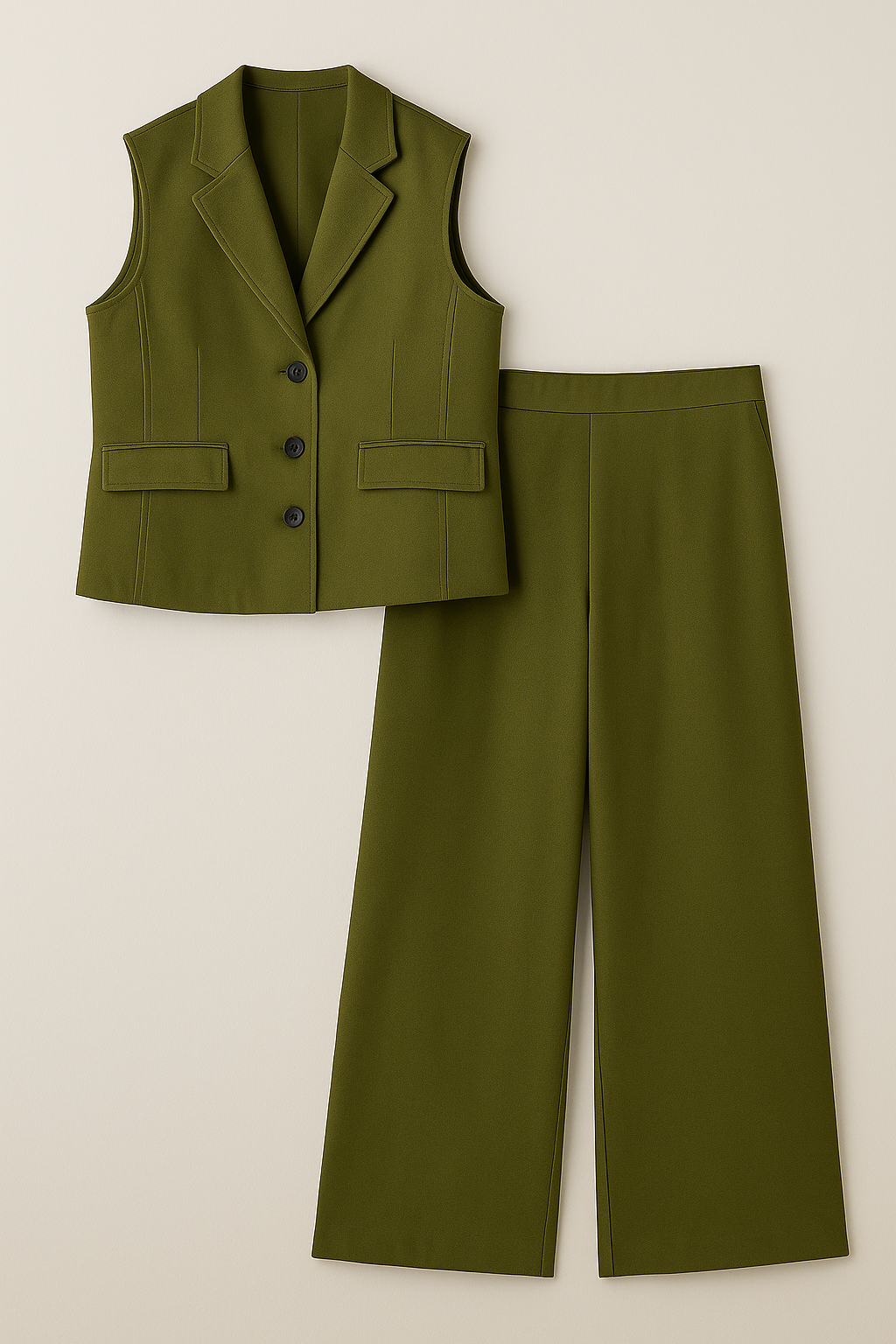 Dames set met mouwloos gilet en broek met wijde pijpen