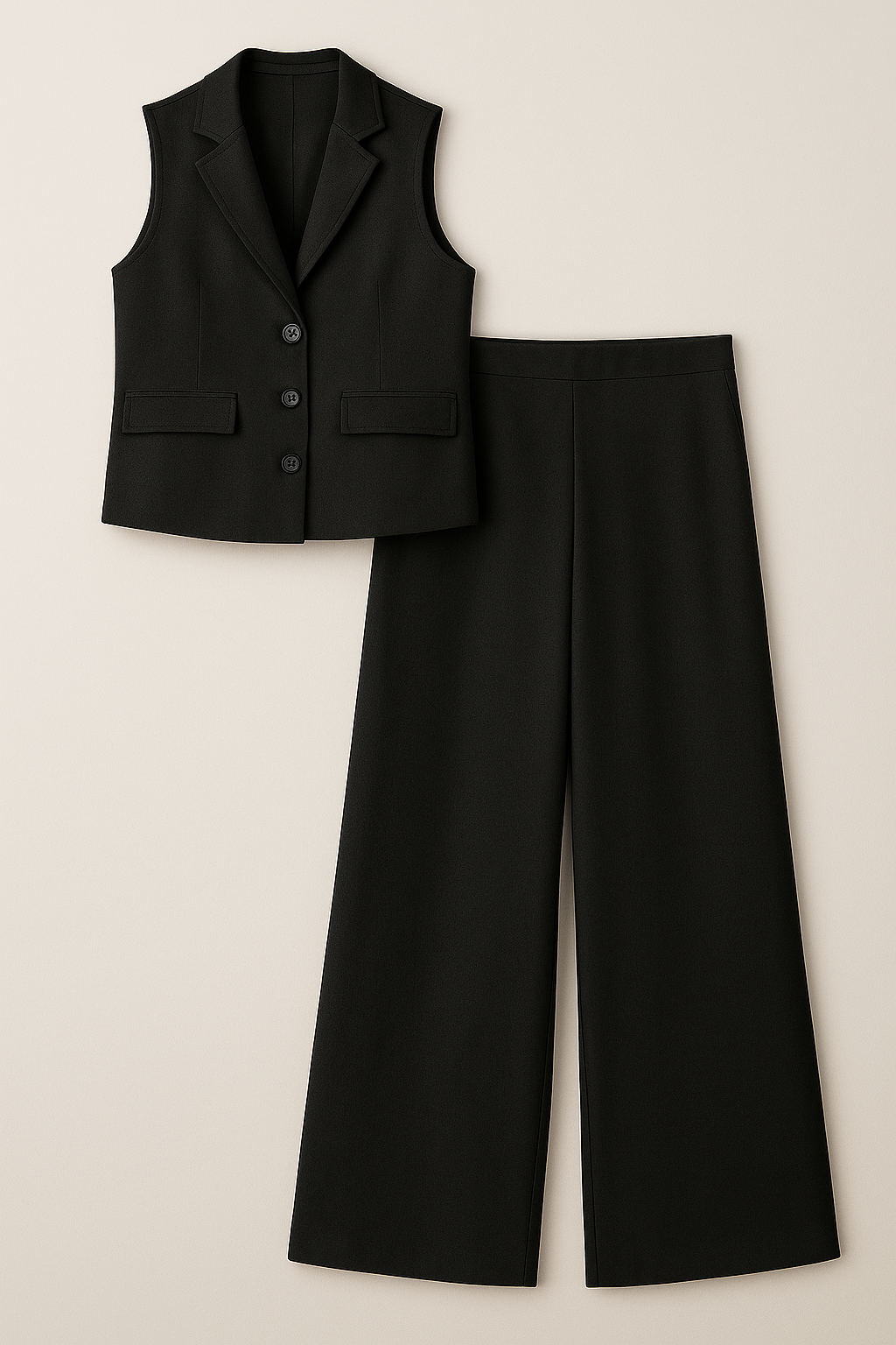Dames set met mouwloos gilet en broek met wijde pijpen