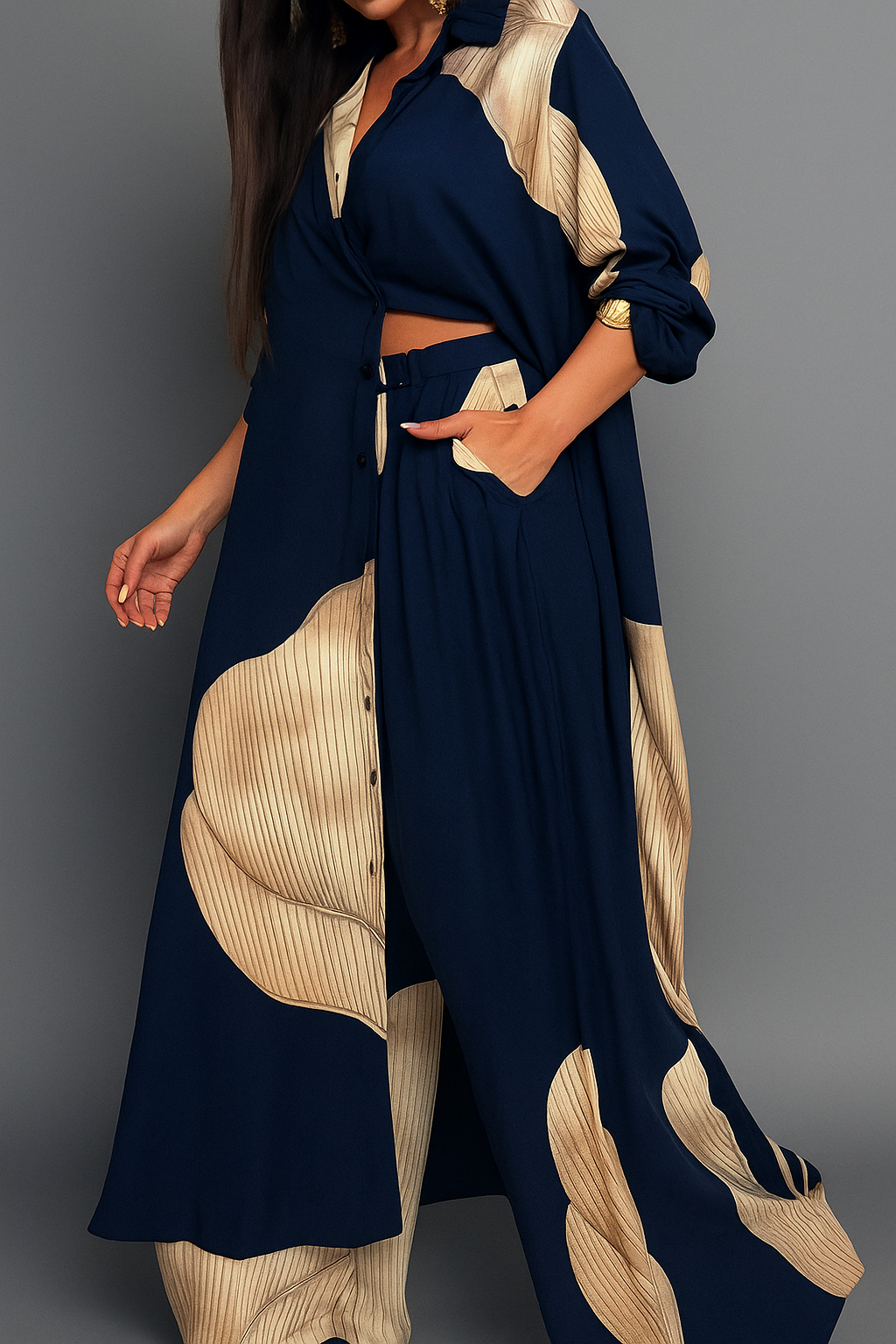 Outfit Sets : Elegante Dames Set met Casual Overhemd en Broek in Marine-Rosa van Pantinoshop
