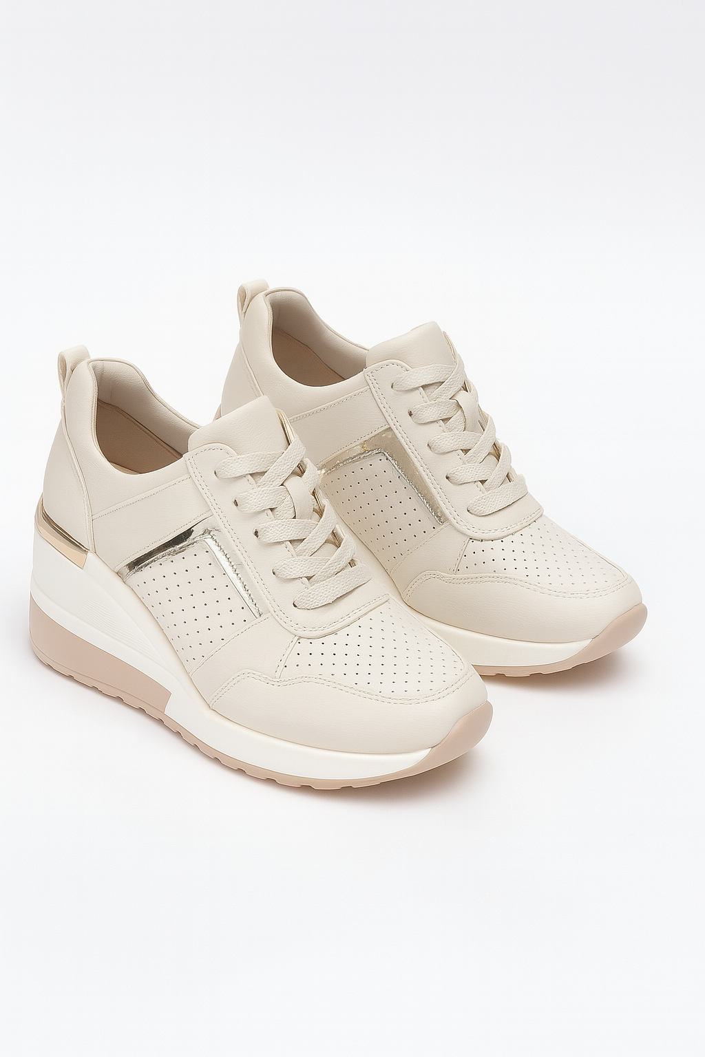 Sneakers Dames Zwarte met sleehak 8cm, Metalen details, Comfortabel en elegant