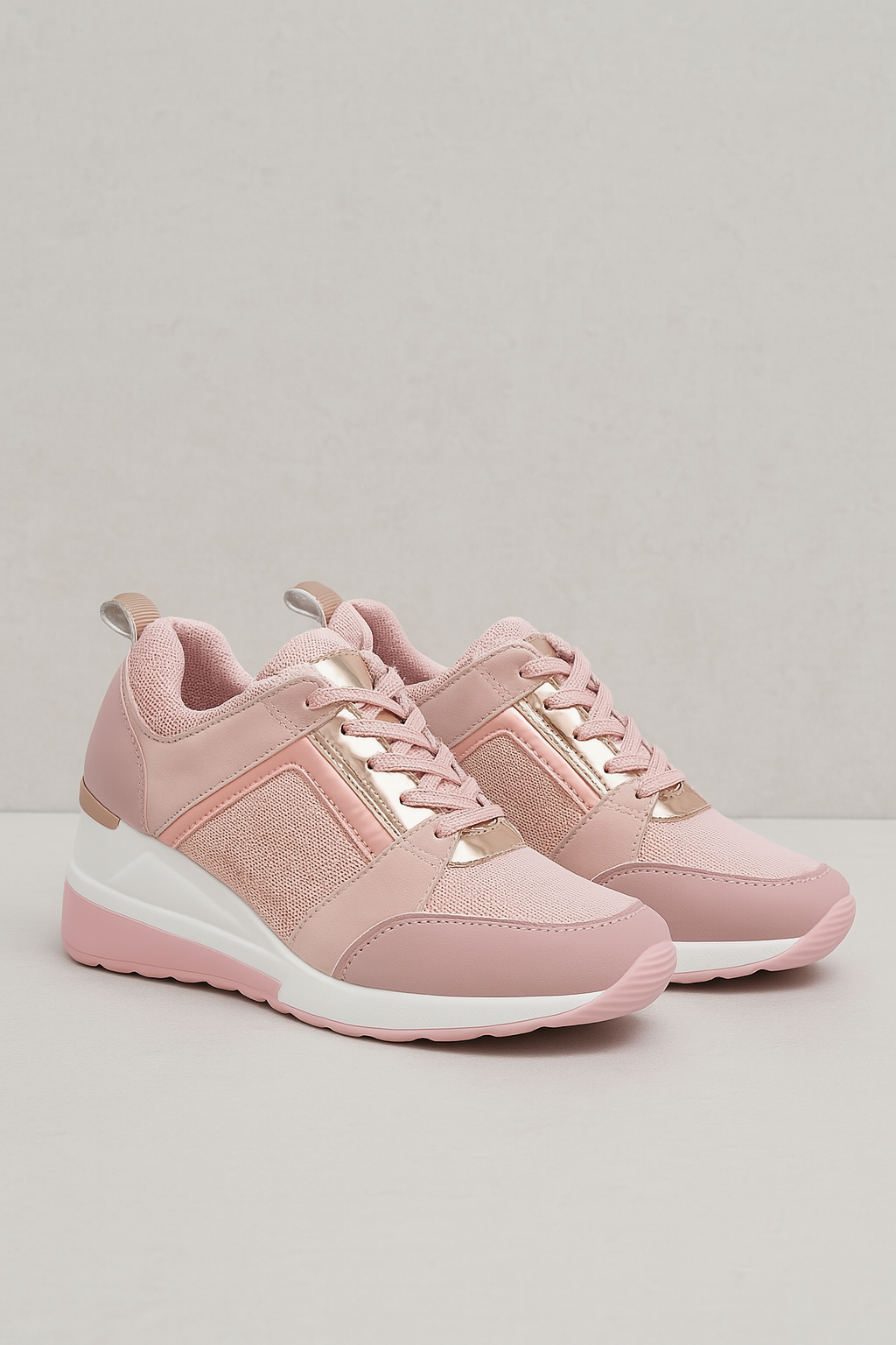 Sneakers Dames Zwarte met sleehak 8cm, Metalen details, Comfortabel en elegant
