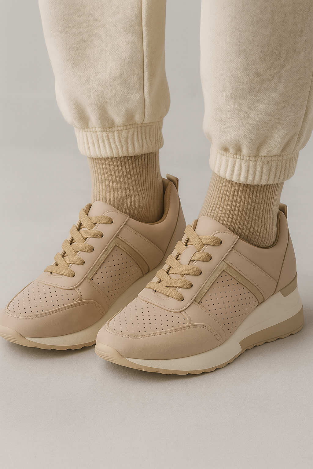 Sneakers Dames Zwarte met sleehak 8cm, Metalen details, Comfortabel en elegant