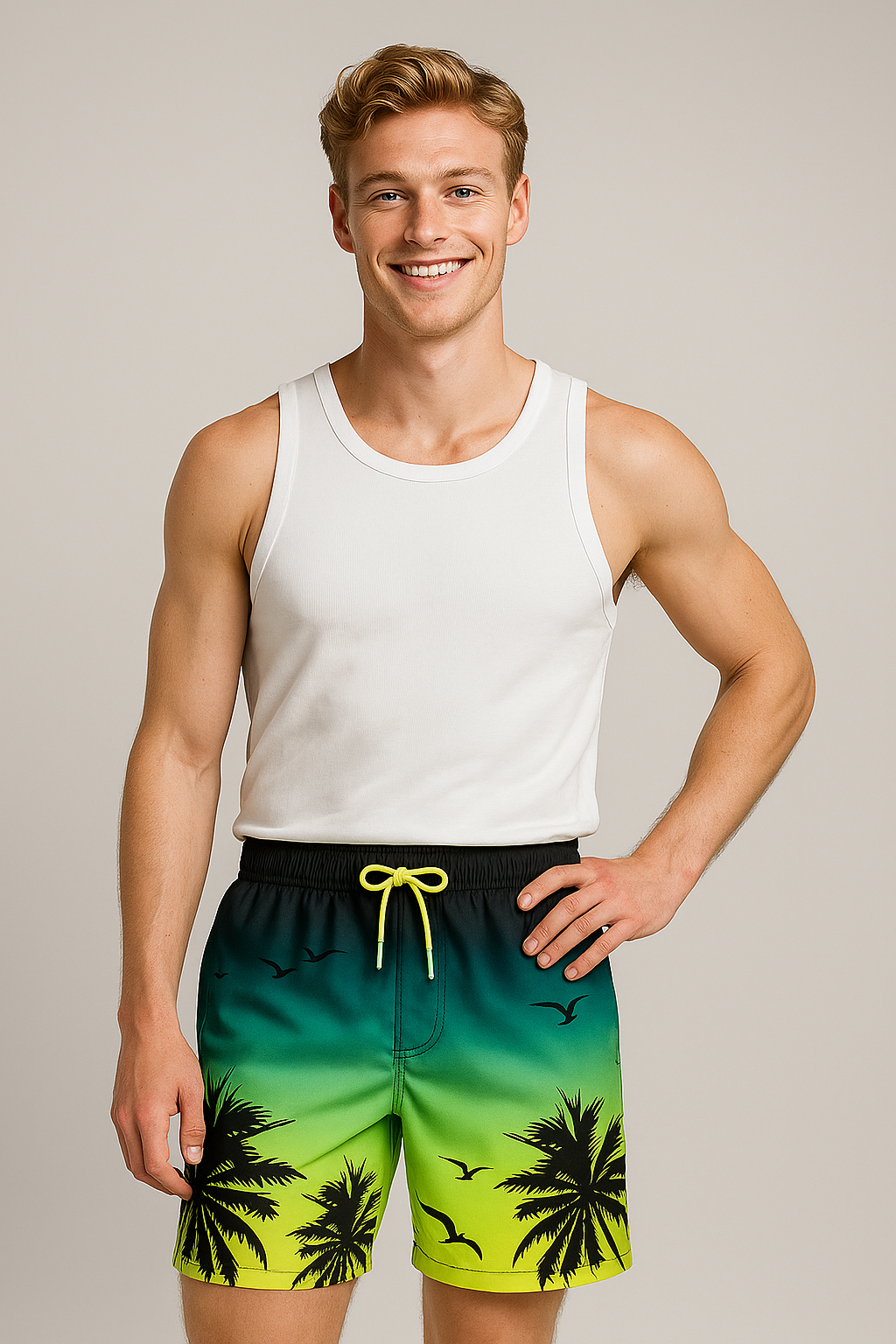 Shorts : Heren Boxer Zonsondergang Palmenprint, Zacht Katoen, Exotisch Patroon in van Pantinoshop