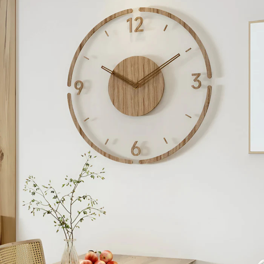 Stijlvolle Moderne Wandklok 30cm – Acryl & Hout, Geruisloos Uurwerk
