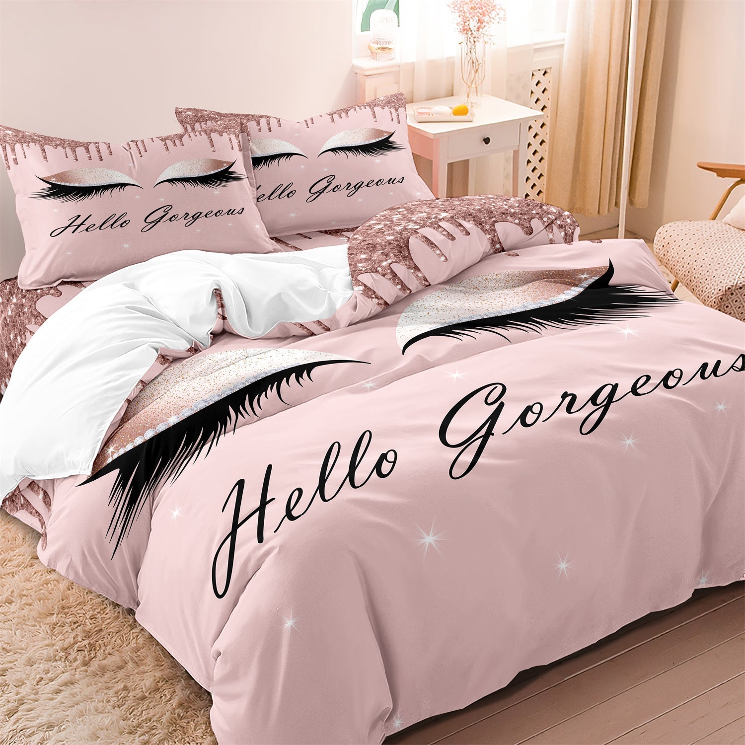 home & garden : Luxe Layers - Hello Gorgeous Oog Wimper Gedrukte Dekbedovertrek Beddengoed Set in EU King van Pantino