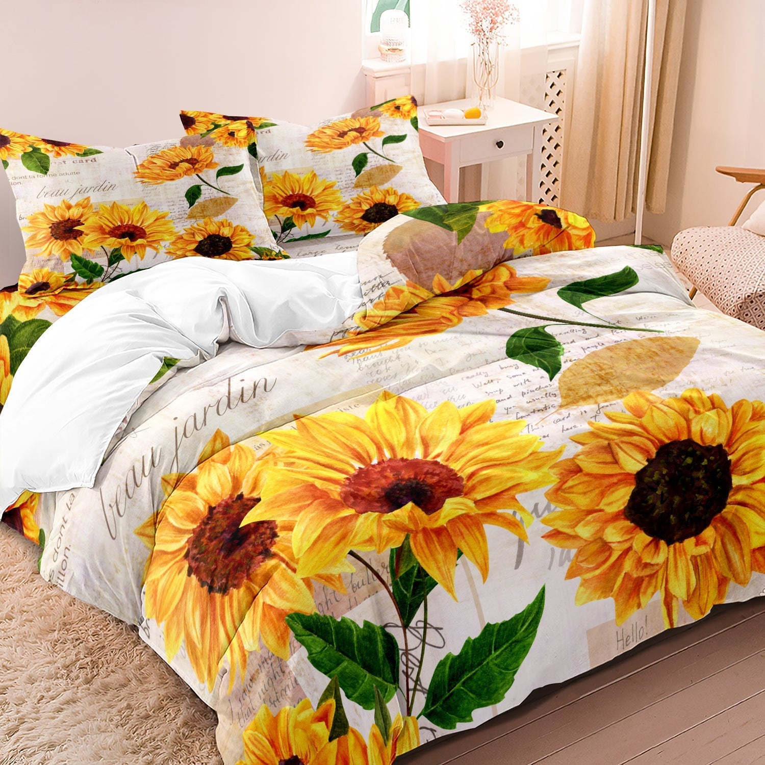 home & garden : Luxe Layers - Zonnebloem Bloemen Dekbedovertrek Beddengoed Set - Gogh in EU King van Pantino
