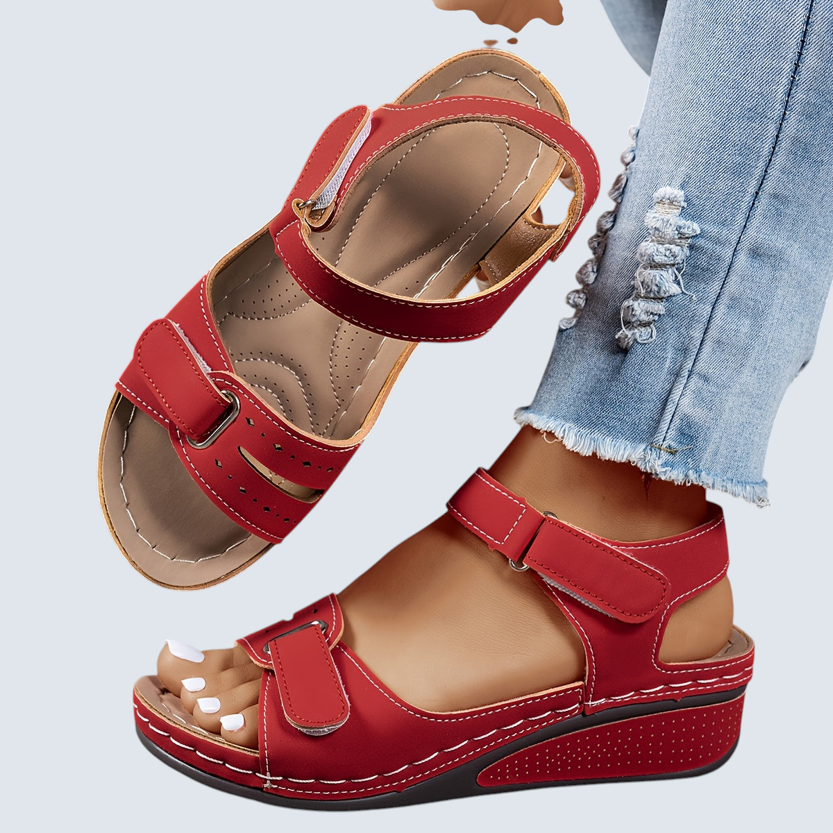 : Dames Orthopedische Comfort Sandalen - Stevige Voetondersteuning in Rood van Pantinoshop