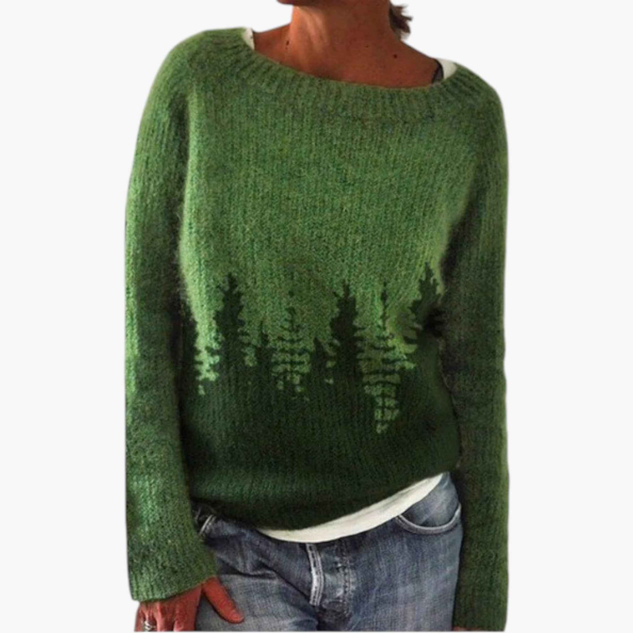 Truien : Esprit Vintage Retro Trui voor een Unieke Look - Blauw/bomen in van Pantino