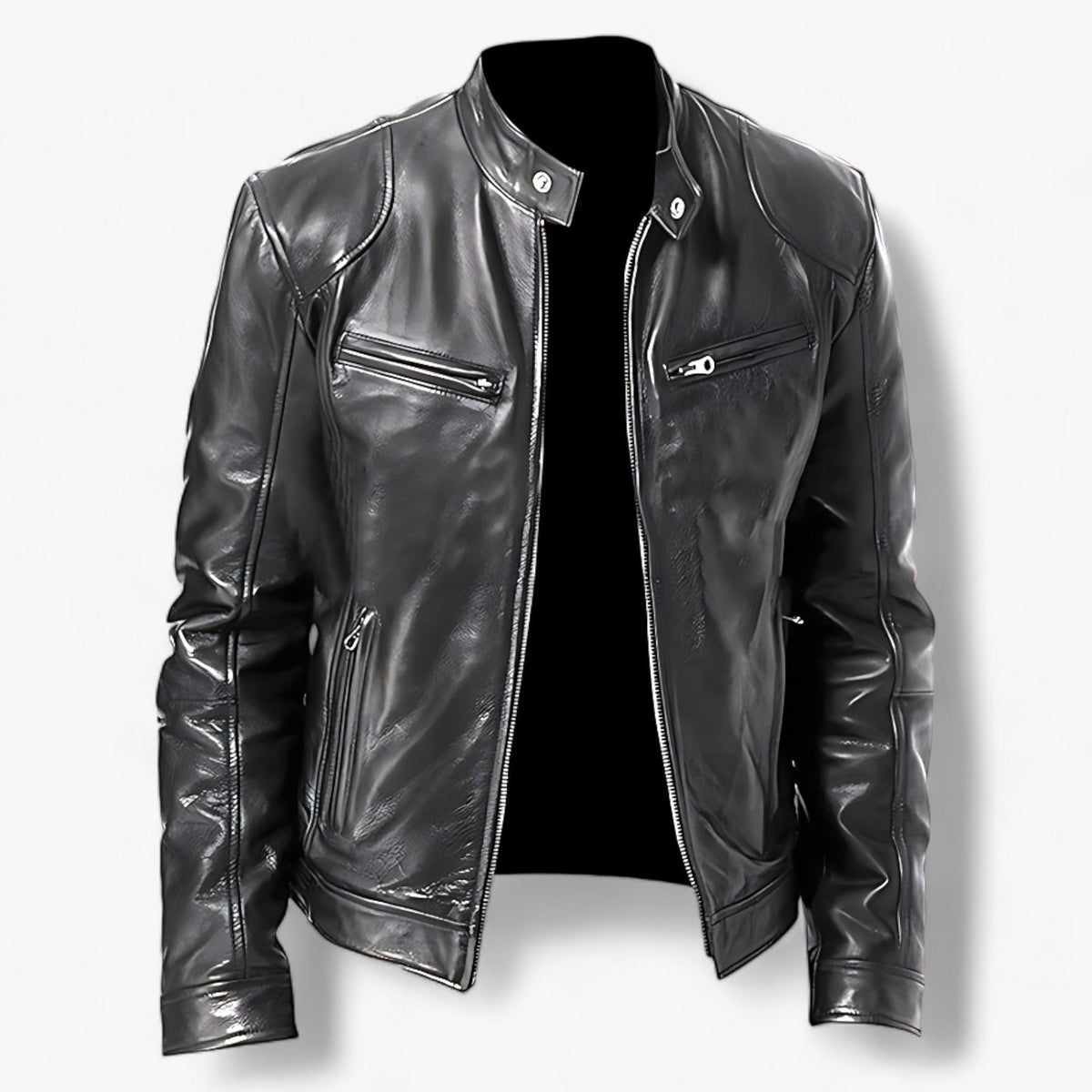 Leather Motorcycle Jacket : Leren Jas voor Mannen voor de Motor Heren - Slim Fit en Windbescherming - Zwart in Zwart van Pantino