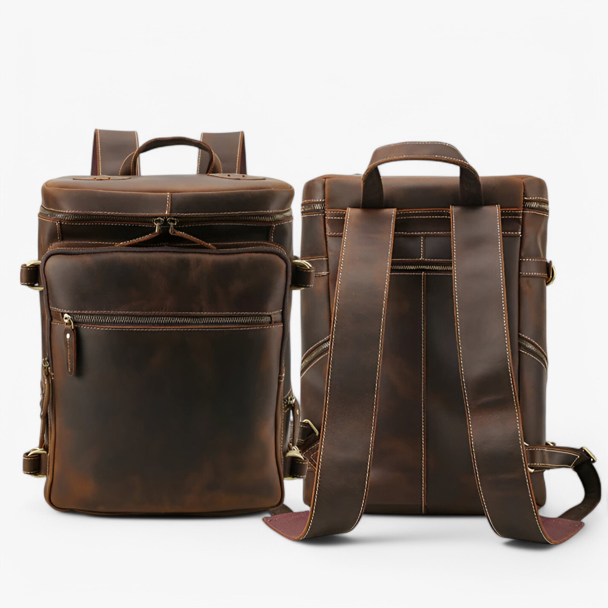 bags : Rugzak Bruin - Luxe Volledig Lederen in van Pantino