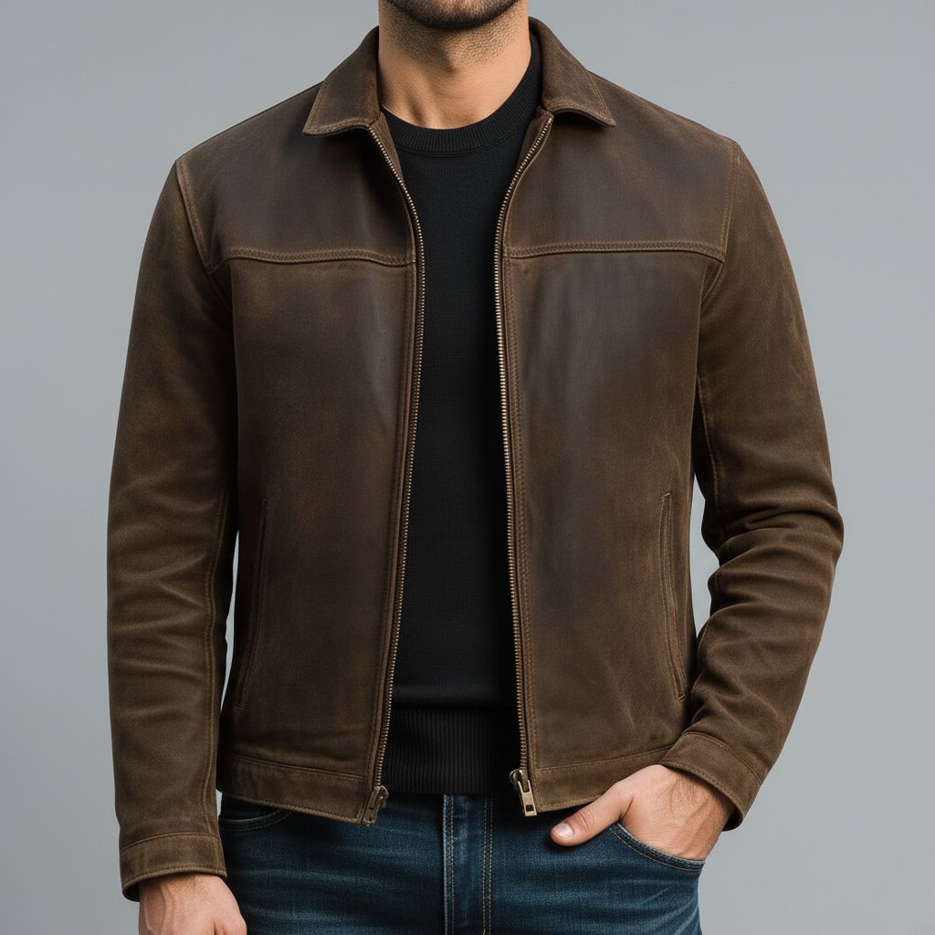 Leren jas : Heren Bikerjack Bruin Kunstleer - Zacht, Stoer & Comfortabel Casual Design in Bruin van Pantino