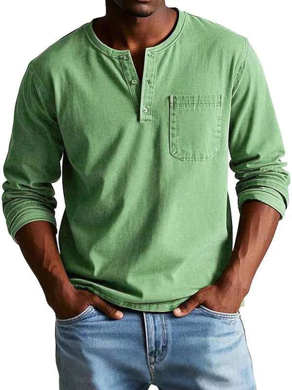 : Heren Henley shirt - Casual, lange mouw, comfortabel in Groen van Pantinoshop