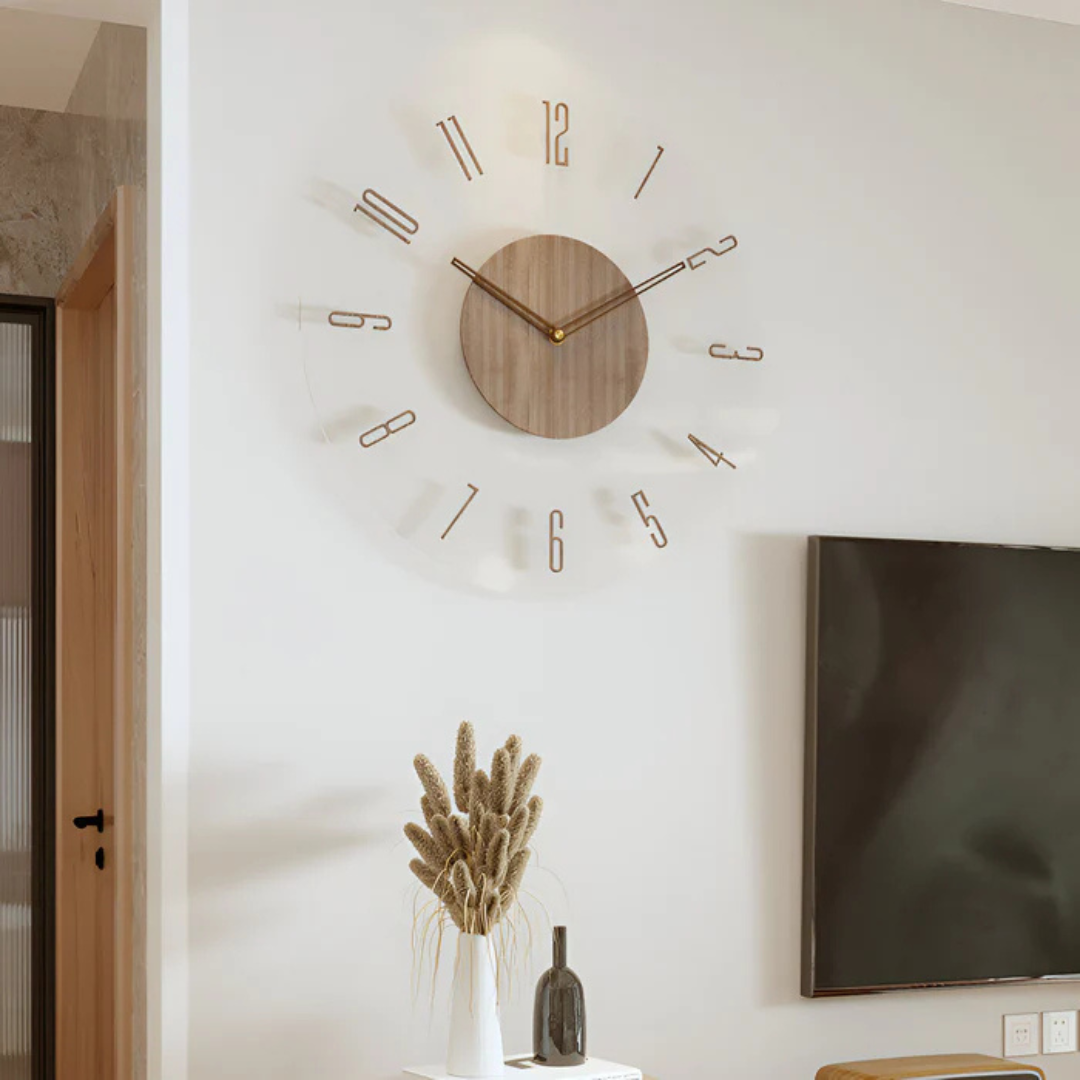 Stijlvolle Moderne Wandklok 30cm – Acryl & Hout, Geruisloos Uurwerk