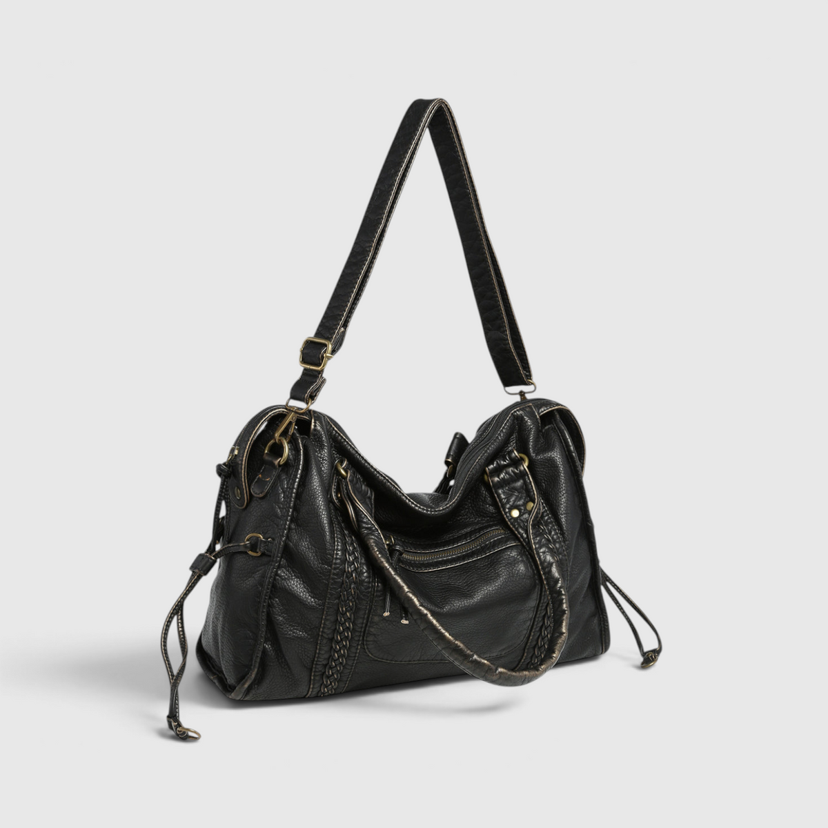 Black Shoulder Bag – Trendy Faux Leather Handbag with Zip Pockets