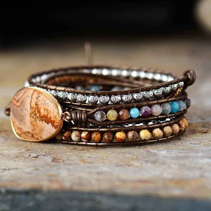 Jewelry : Aardende helende energie Leer Wikkelarmband Leer Heren in van Pantinoshop