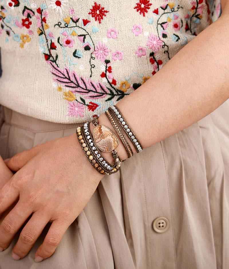Jewelry : Aardende helende energie Leer Wikkelarmband Leer Heren in van Pantinoshop