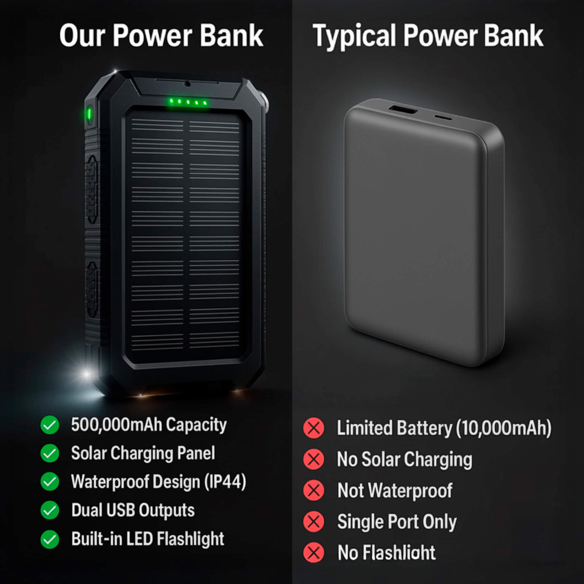 camping gear : Draagbare Zonne-Oplader 500000mAh Waterdicht, Dual USB & Zaklamp in van Sansoti