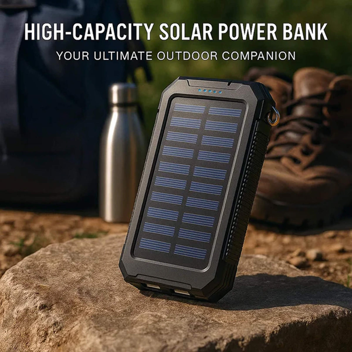 camping gear : Draagbare Zonne-Oplader 500000mAh Waterdicht, Dual USB & Zaklamp in van Sansoti