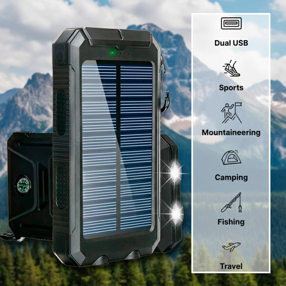 camping gear : Draagbare Zonne-Oplader 500000mAh Waterdicht, Dual USB & Zaklamp in van Sansoti