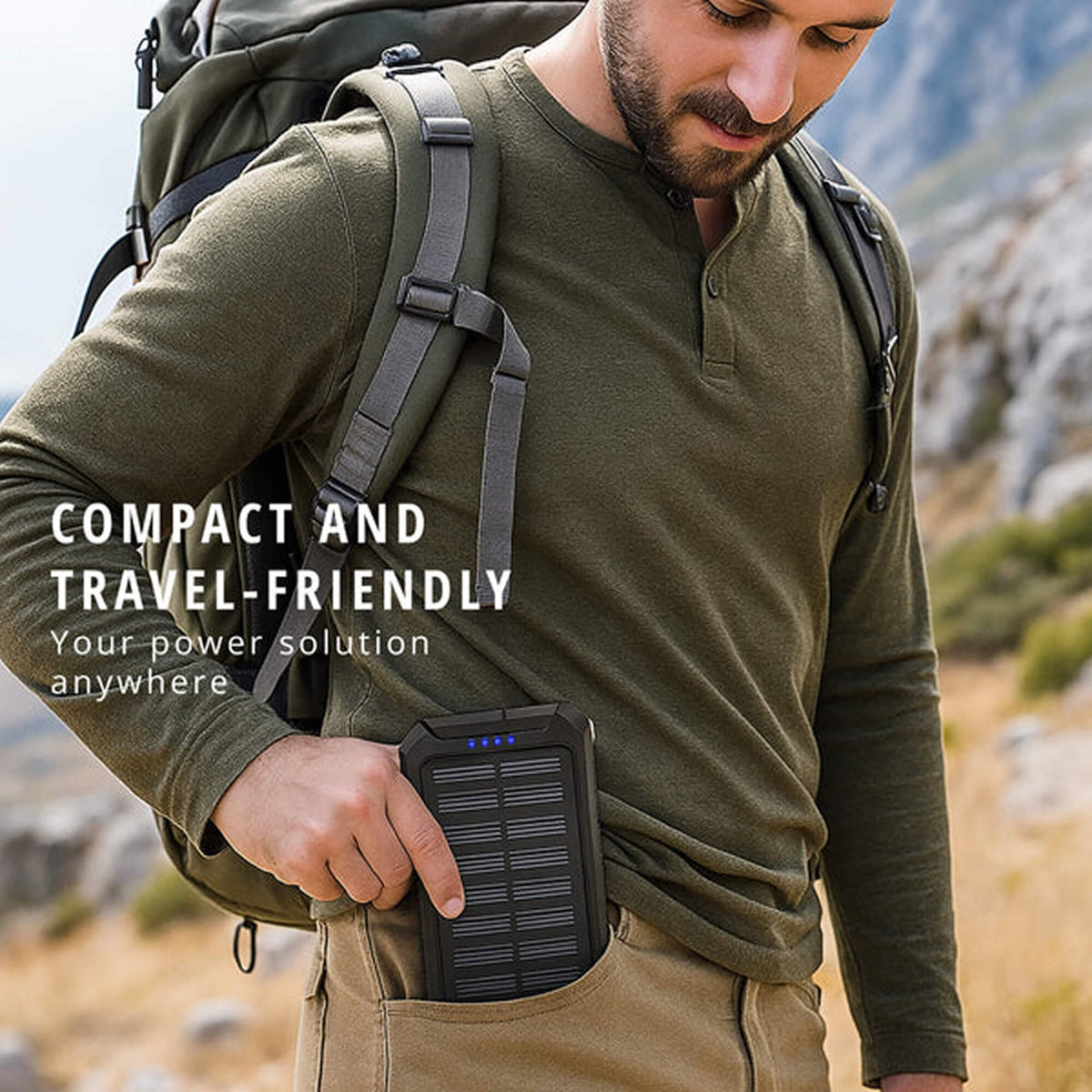 camping gear : Draagbare Zonne-Oplader 500000mAh Waterdicht, Dual USB & Zaklamp in van Sansoti