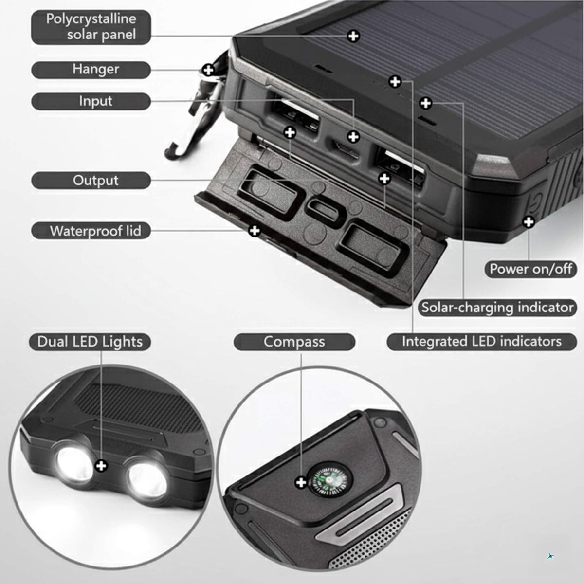 camping gear : Draagbare Zonne-Oplader 500000mAh Waterdicht, Dual USB & Zaklamp in van Sansoti