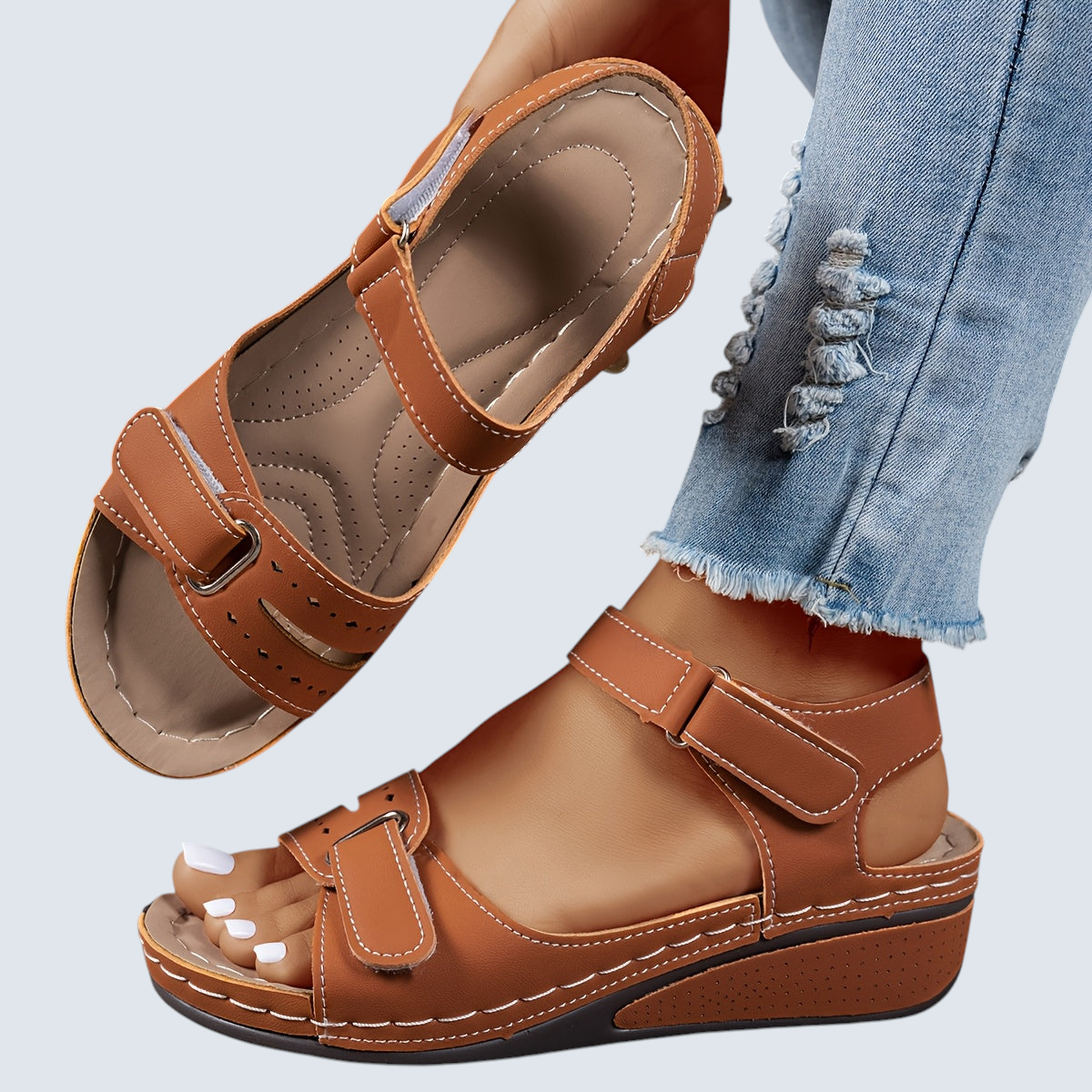 : Dames Orthopedische Comfort Sandalen - Stevige Voetondersteuning in Bruin van Pantinoshop