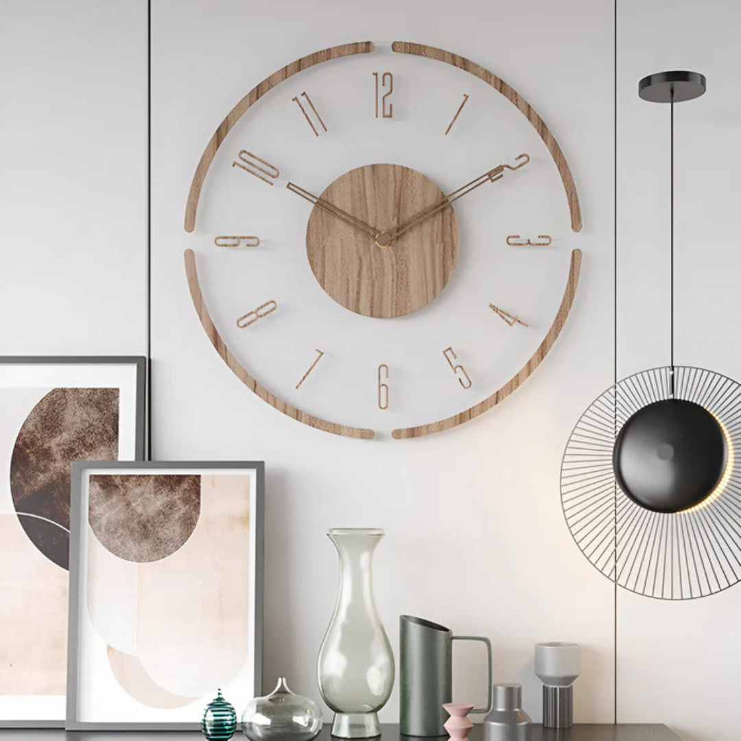 Stijlvolle Moderne Wandklok 30cm – Acryl & Hout, Geruisloos Uurwerk
