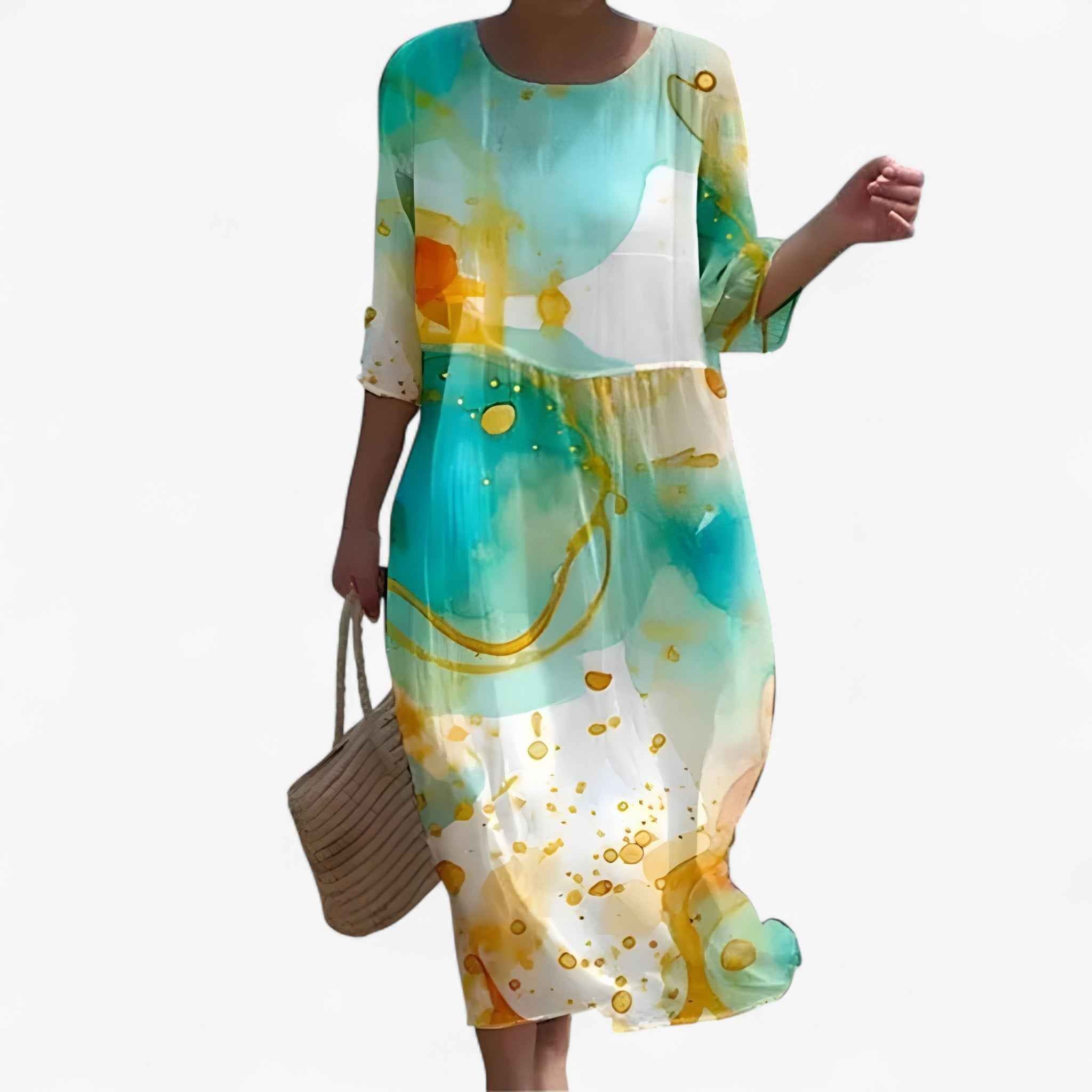 Dresses : Dames Lange Gebloemde Jurk in Vloeiende Viscose met Split - Elegant voor Zomerse Ceremonie in Verde van Pantinoshop