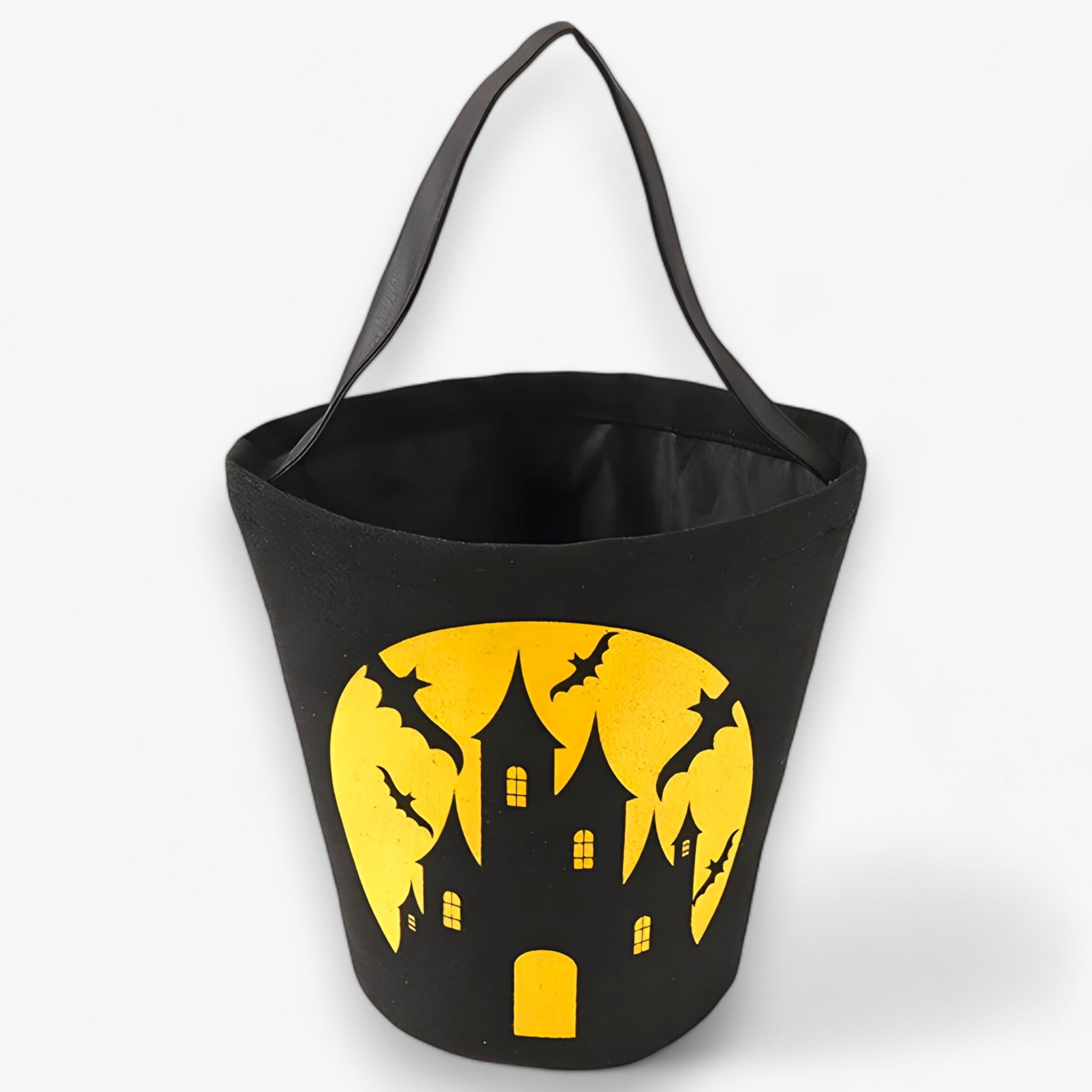 bags : Pumpkin Candy Basket - Leuke Mand voor Halloween-Feestjes en Cadeaus - Zwart in Zwart Geel van Pantino
