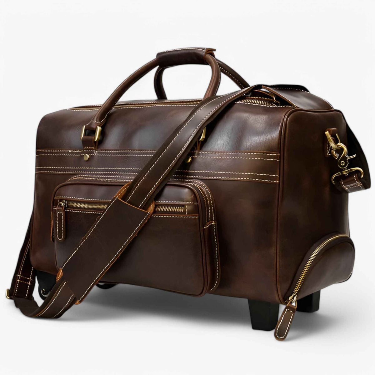 Bags : Vintage Bruine Leren Reistrolley, Handbagage Heren/Dames, Cabine/Groot in van Pantinoshop