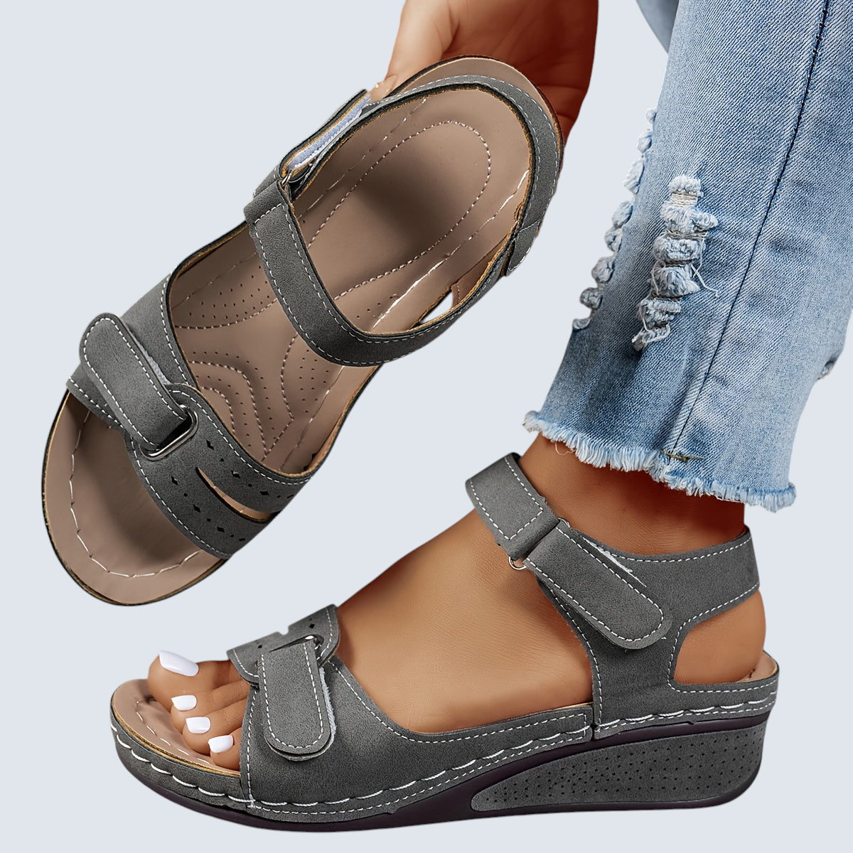 : Dames Orthopedische Comfort Sandalen - Stevige Voetondersteuning in Grijs van Pantinoshop