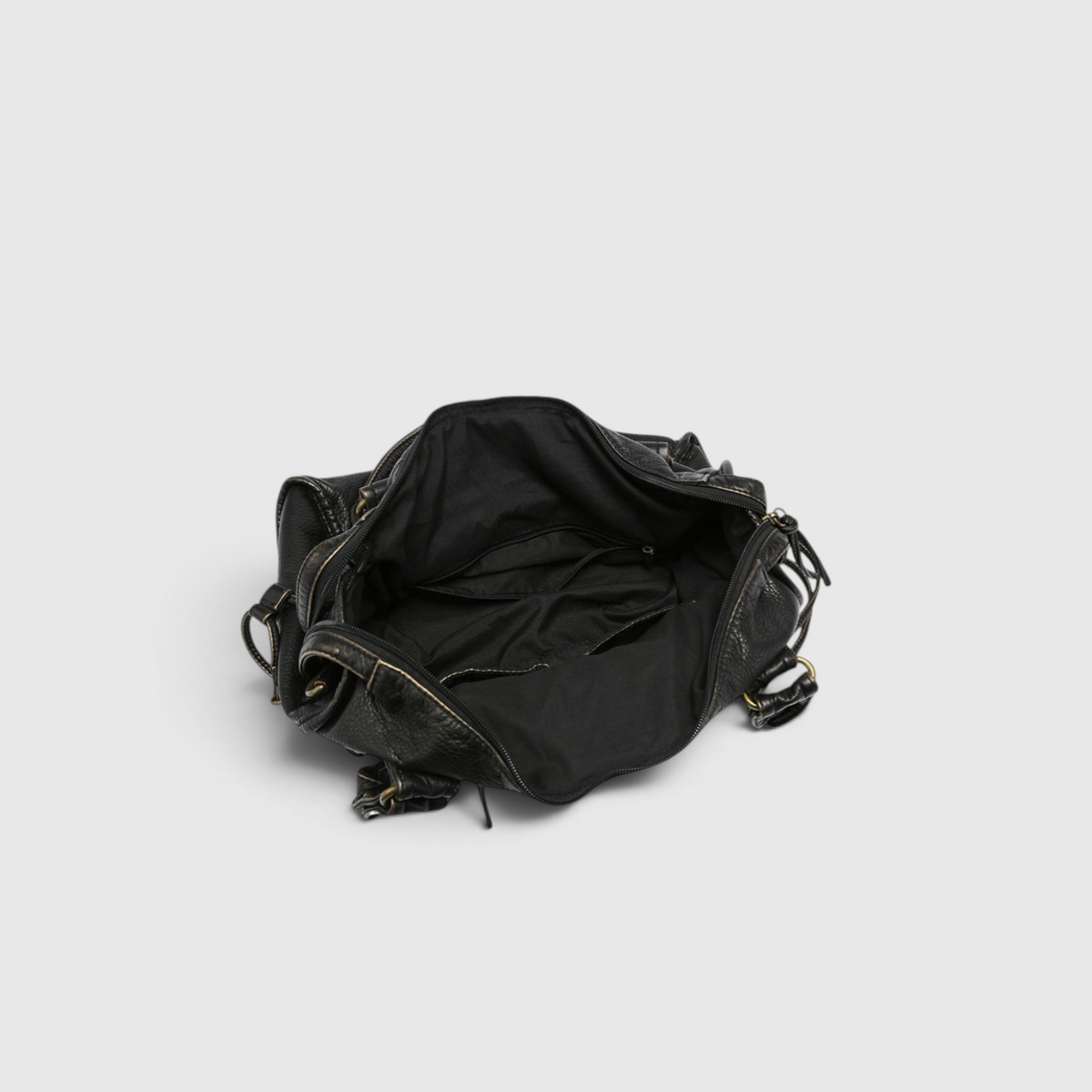 Black Shoulder Bag – Trendy Faux Leather Handbag with Zip Pockets