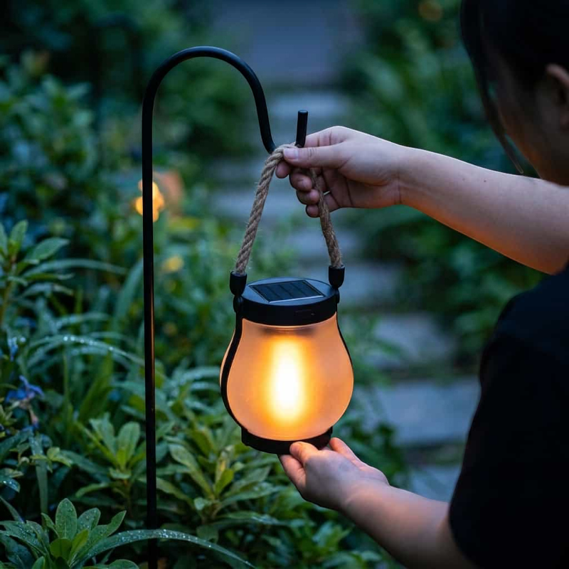 Garden – Lighting – Lanterns : Buiten Vlamlamp Zwart - Solar & Type-C Oplaadbaar Effectlicht in van Loranza