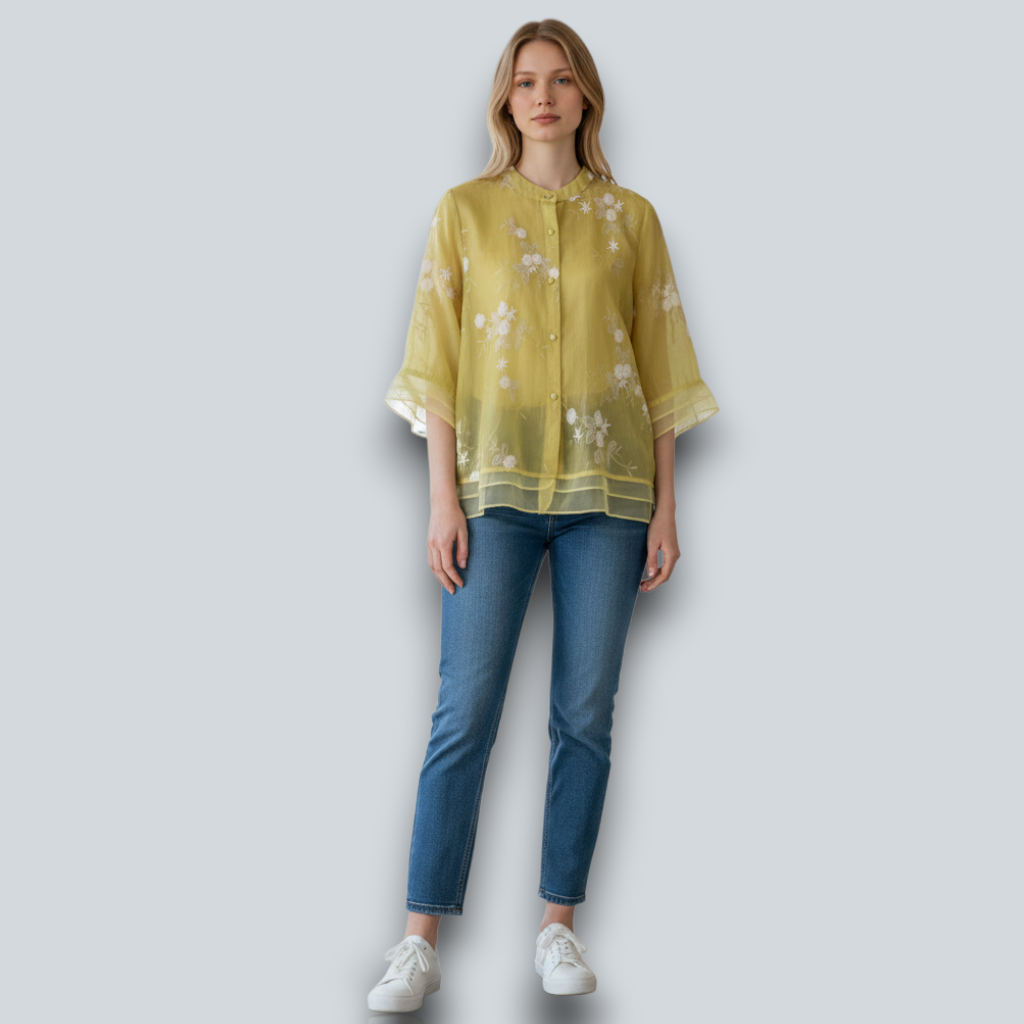 : Dames Katoenen Top - Geborduurde Bloemen, Veelzijdig in van Pantinoshop