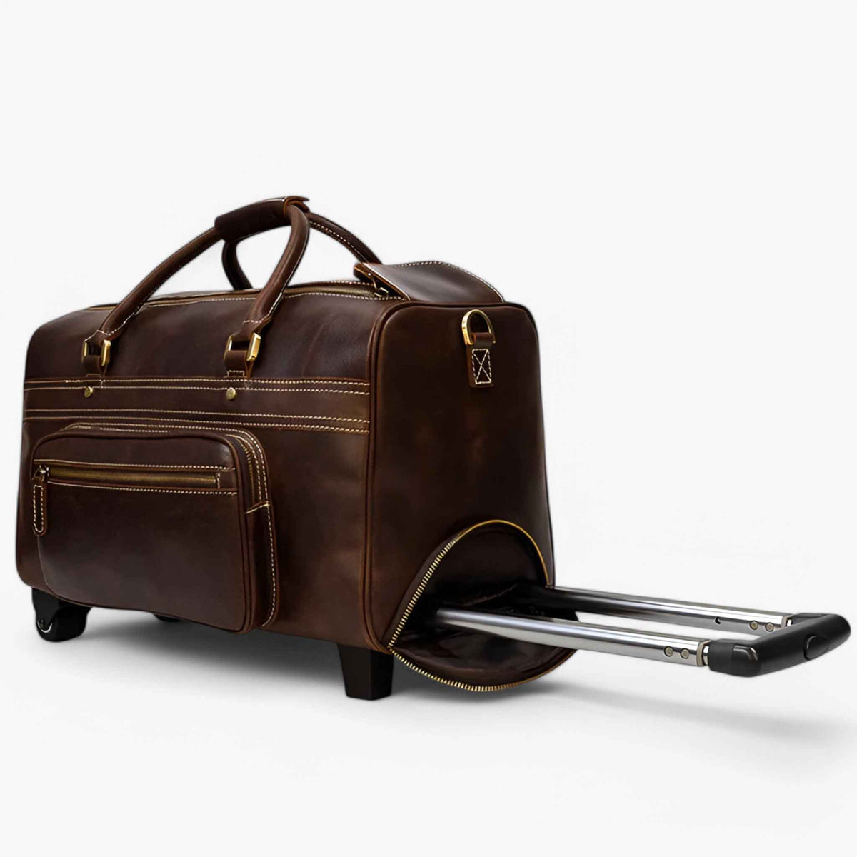 Bags : Vintage Bruine Leren Reistrolley, Handbagage Heren/Dames, Cabine/Groot in van Pantinoshop