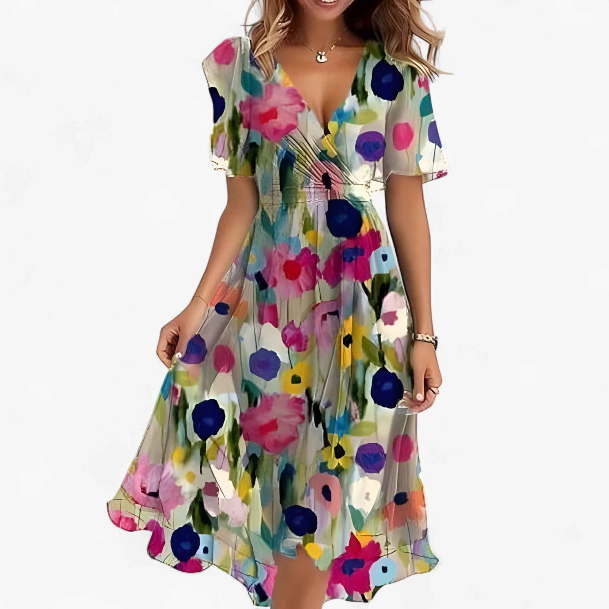 Dresses : Midi Jurk Bloemen Neutraal van Imitatieleer voor Dames - Elegant, Veelzijdig in veelkleurig van Pantinoshop
