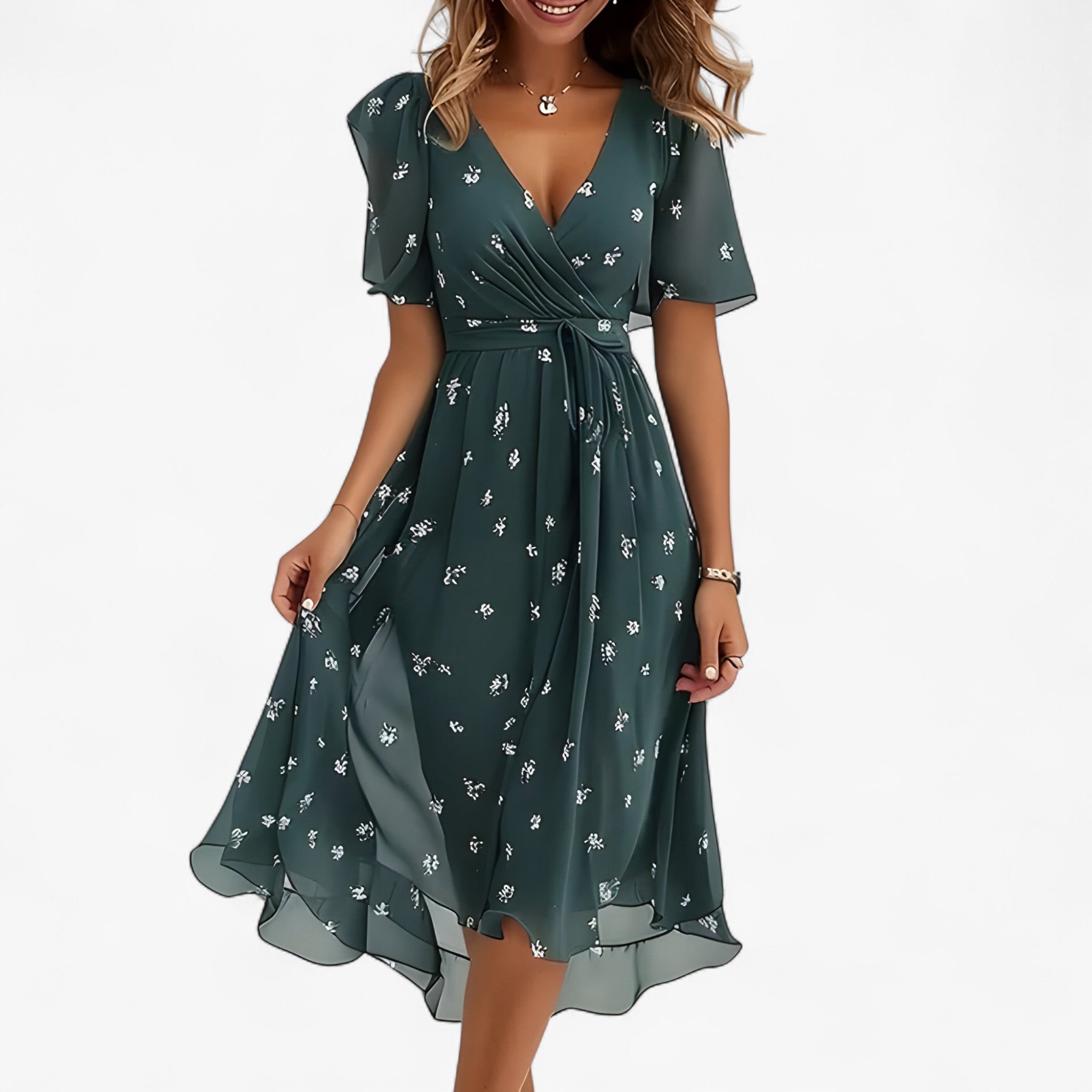 Midi Jurk Bloemen Neutraal van Imitatieleer voor Dames - Elegant, Veelzijdig