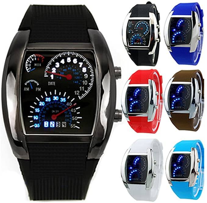 watches : Heren Horloge Zwart-Zilver - LED Snelheidsmeter - Stijlvol & Modern Design in van Pantino