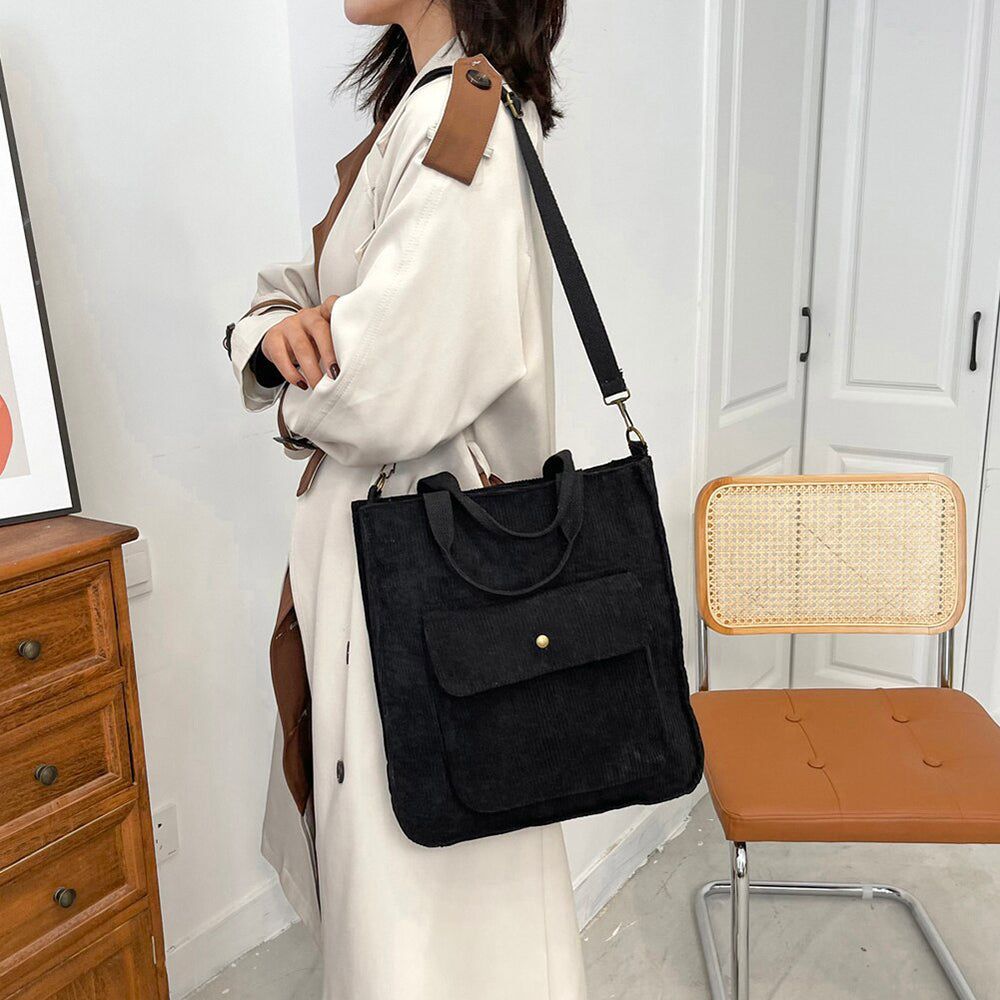 bags : Amber Corduroy Bag - Casual Trendy Tas Waarin Alle Benodigdheden Passen - Zwart in van Pantino