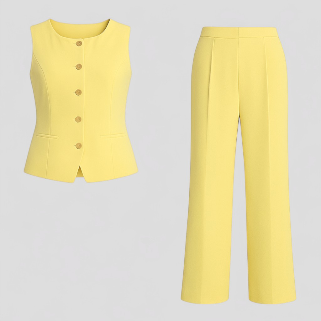 Elegante Dames Set van Wit Linnen met Broek en Blouse voor de Zomer
