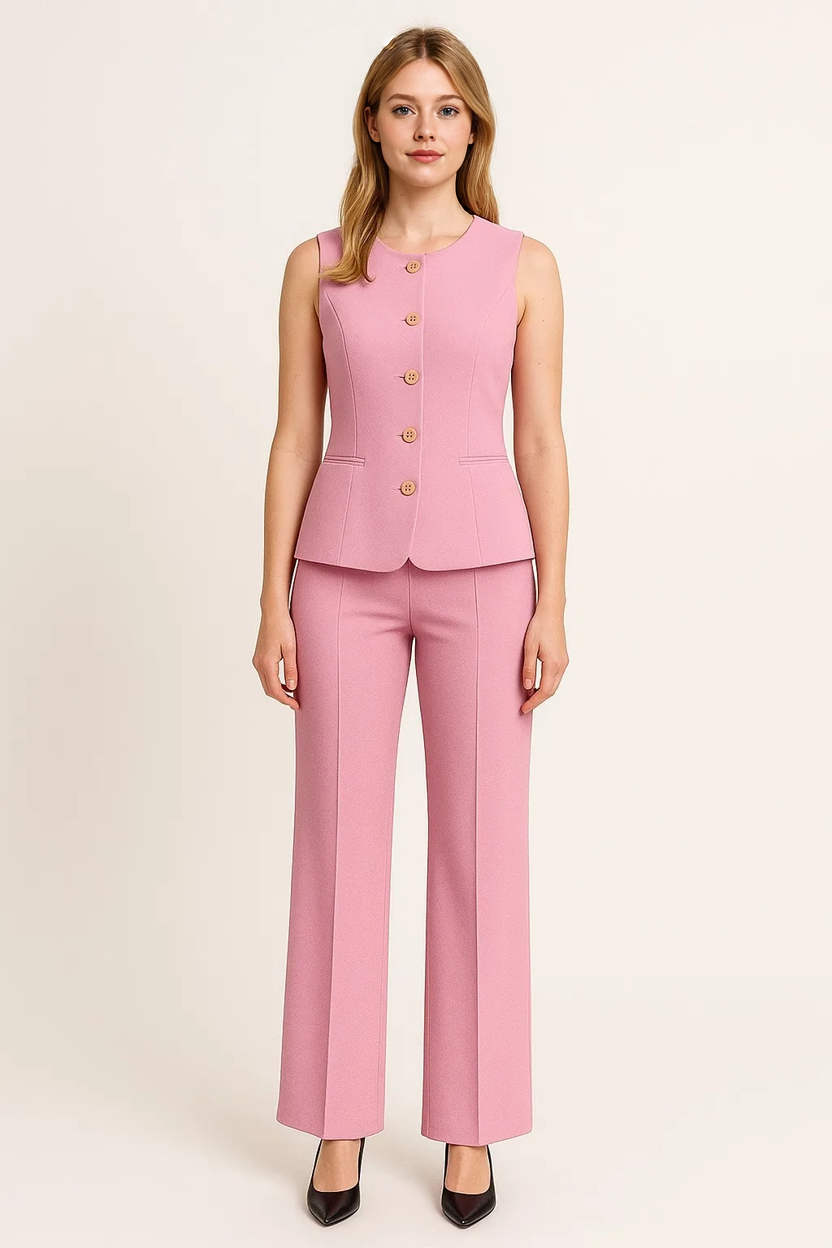 Elegante Dames Set van Wit Linnen met Broek en Blouse voor de Zomer